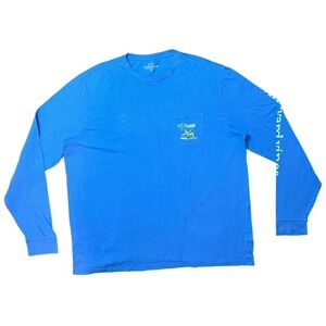 Vineyard Vines"Palm Skis" Long Sleeve Mens Blue Logo Pocket Tee Shirt‎ Sz XL